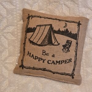 Happy Camper Burlap Pillow